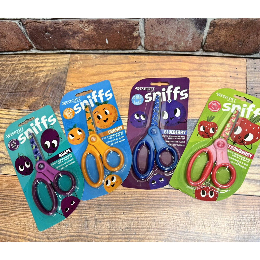 Westcott Sniffs Scented‎ Scissors Blunt Tip Soft Grip Child's Kid's Set of 4